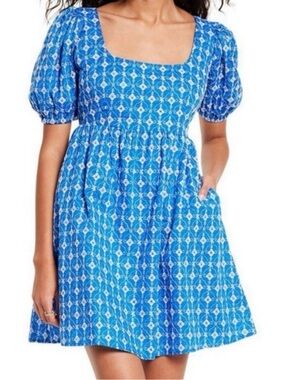 RHODE x Target Blue Embroidered Eyelet Cottagecore Puff Sleeve Mini Dress XL